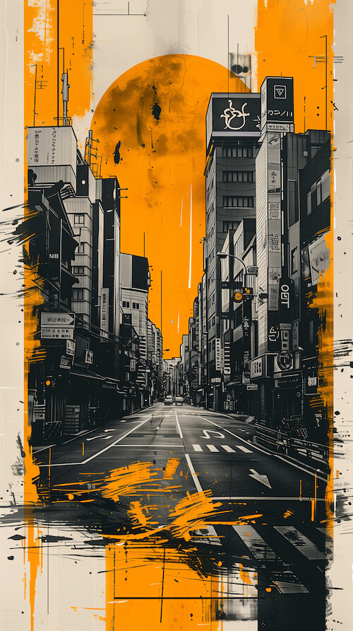 black-and-white-japanese-street-art-poster-of-the-streets-in-tokyo