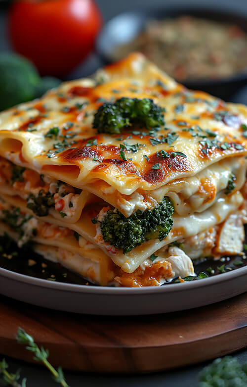 chicken-lasagna-with-bechamel-sauce-with-dried-meat-and-broccoli