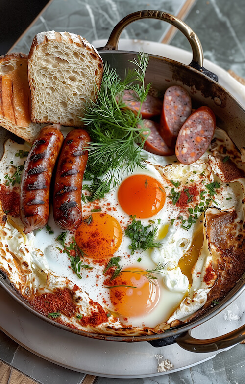 elegant-and-rich-breakfast-with-eggs-and-sausages