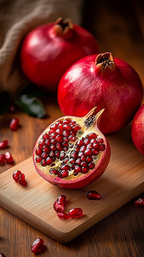 pomegranate-on-a-wood-table-cut-half-full-of-red-seeds