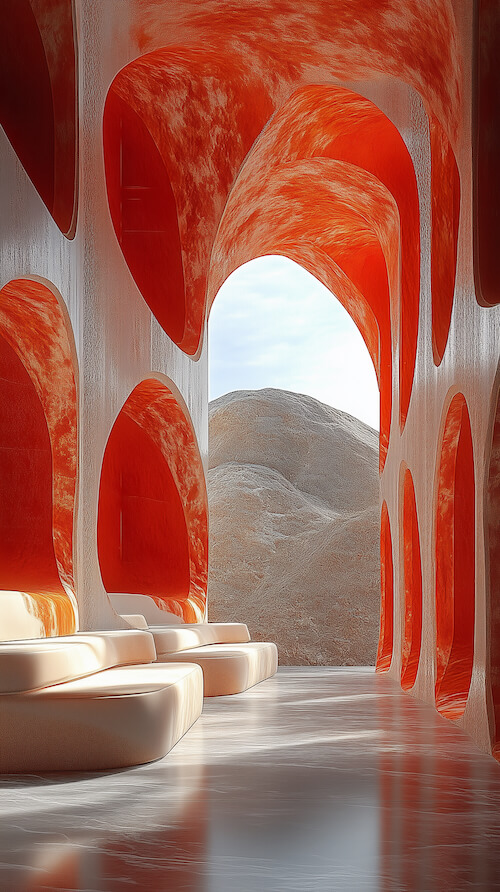 white-and-orange-interior-of-an-organic-shaped-architecture