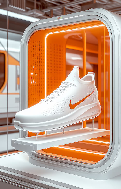 white-nike-shoe-on-an-orange-display-case