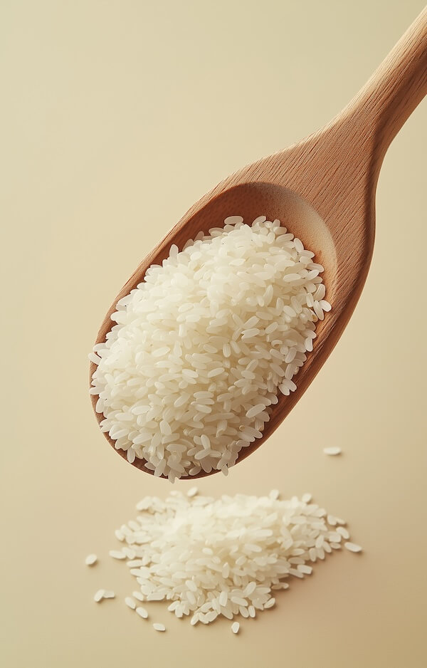 white-rice-in-a-wooden-spoon-on-a-beige-background