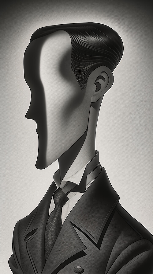 character-with-an-elongated-face-and-head-wearing-formal-attire