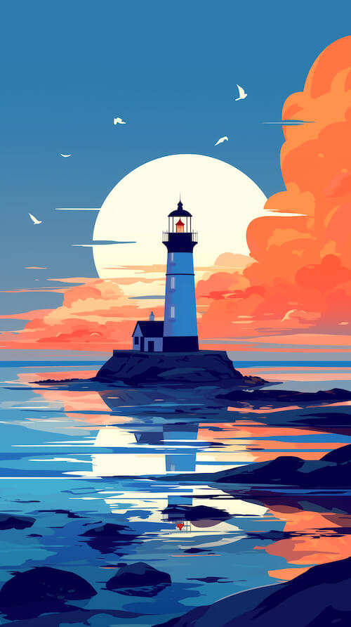 flat-vector-illustration-of-a-lighthouse-on-an-island-with-clouds