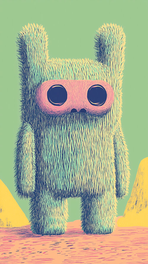 furry-monster-character-with-big-eyes-standing-in-the-desert