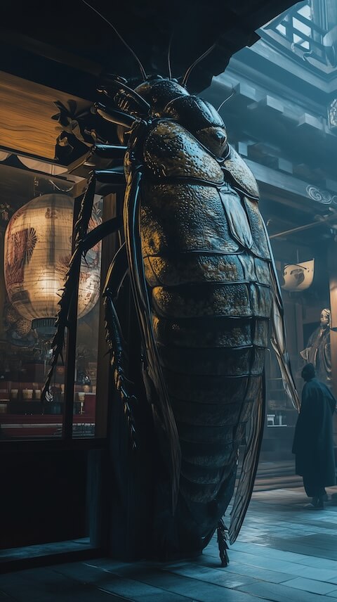 giant-flying-cockroach-in-an-ancient-japanese-building