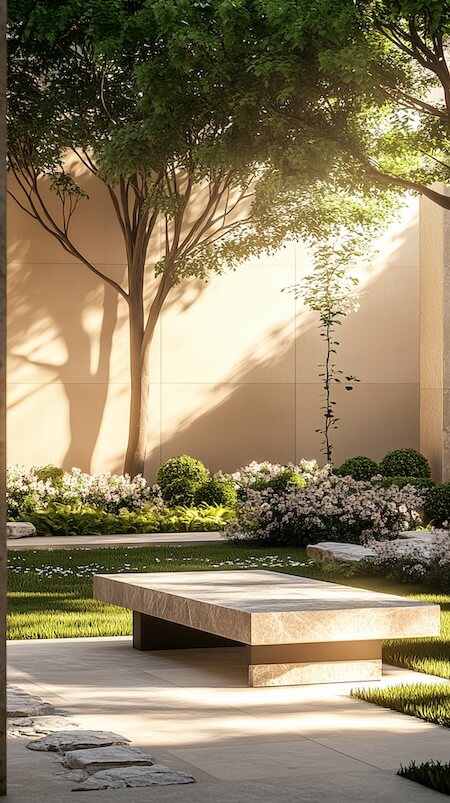 modern-courtyard-with-an-outdoor-bench-surrounded-by-trees