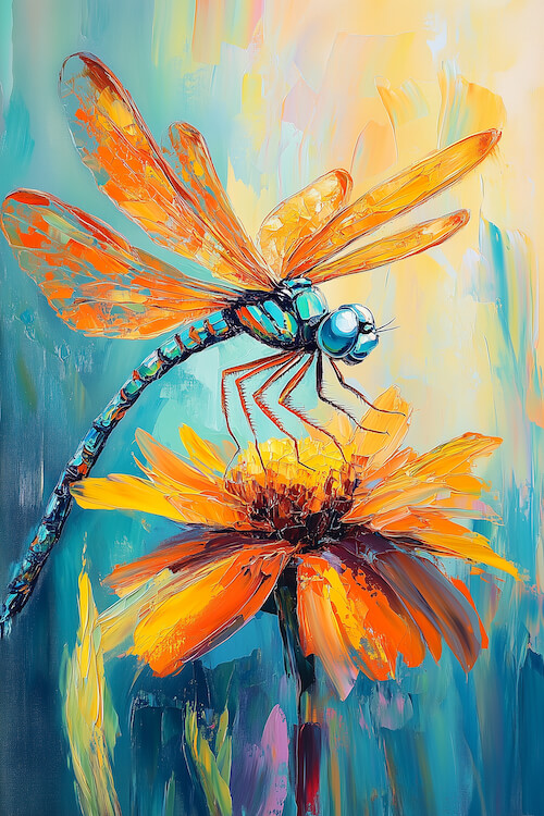 oil-painting-of-a-dragonfly-perched-on-a-yellow-flower