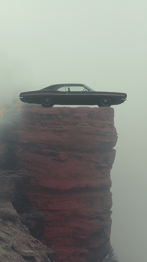 black-muscle-car-is-hanging-from-the-edge-of-a-red-rock-cliff