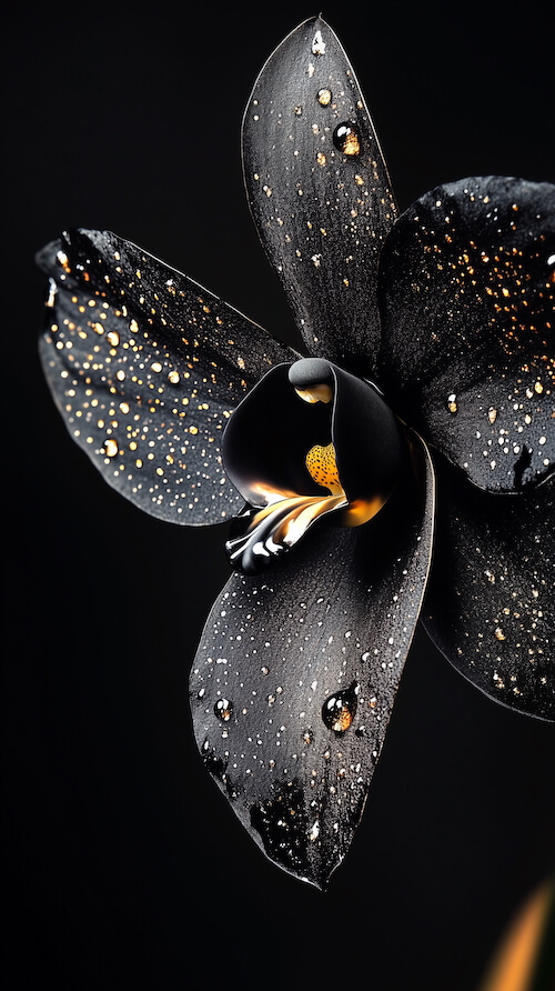 black-orchid-with-gold-speckles-on-a-black-background