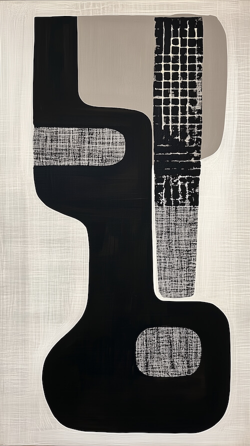 mid-century-modern-painting-of-two-large-black-shapes