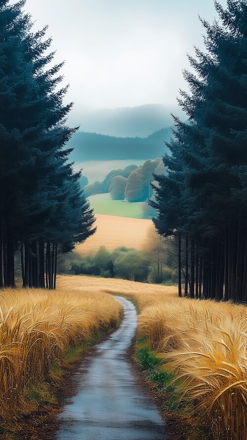 old-country-road-leading-through-tall-trees-and-wheat-fields
