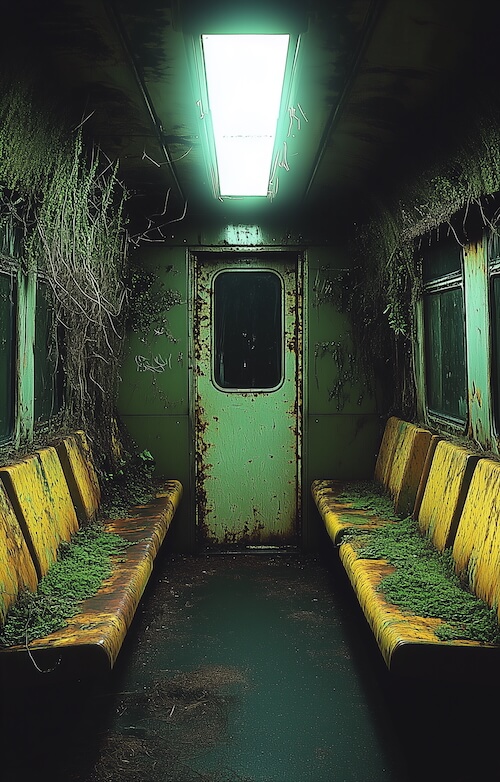 abandoned-subway-car-with-moss-growing-on-the-seats