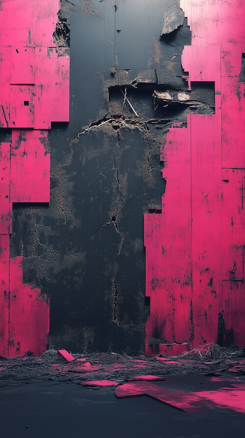 black-wall-with-pink-neon-slabs-and-broken-off-in-the-middle