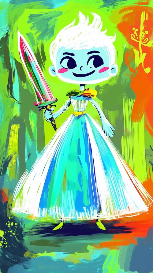 cartoon-of-an-anthropomorphic-ghost-as-a-princess-with-sword