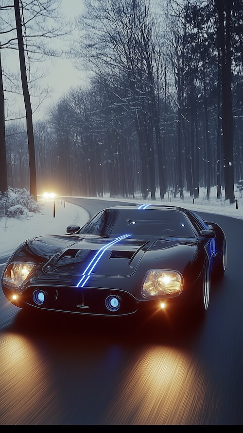 black-ferrari-p30-concept-car-with-blue-stripes-driving-on-the-road