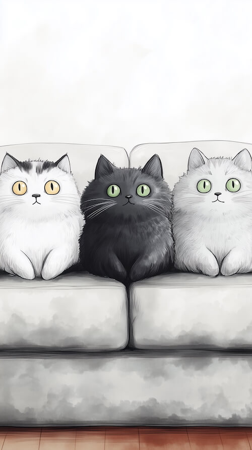 three-cute-cats-of-different-colors-and-sizes-sitting-on-the-sofa