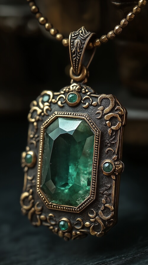 an-antique-golden-pendant-with-an-emerald-in-the-center