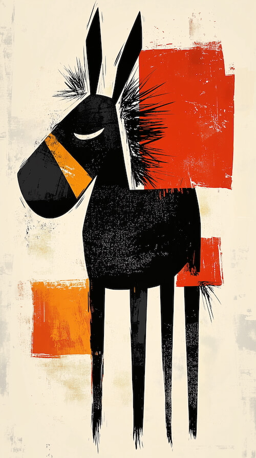 black-donkey-in-the-style-of-mid-century-illustration