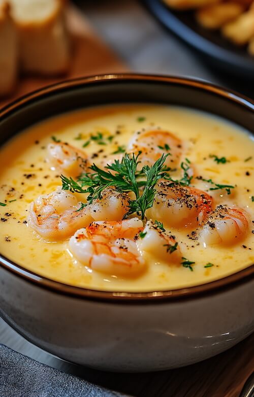 bowl-of-creamy-yellow-soup-with-shrimp