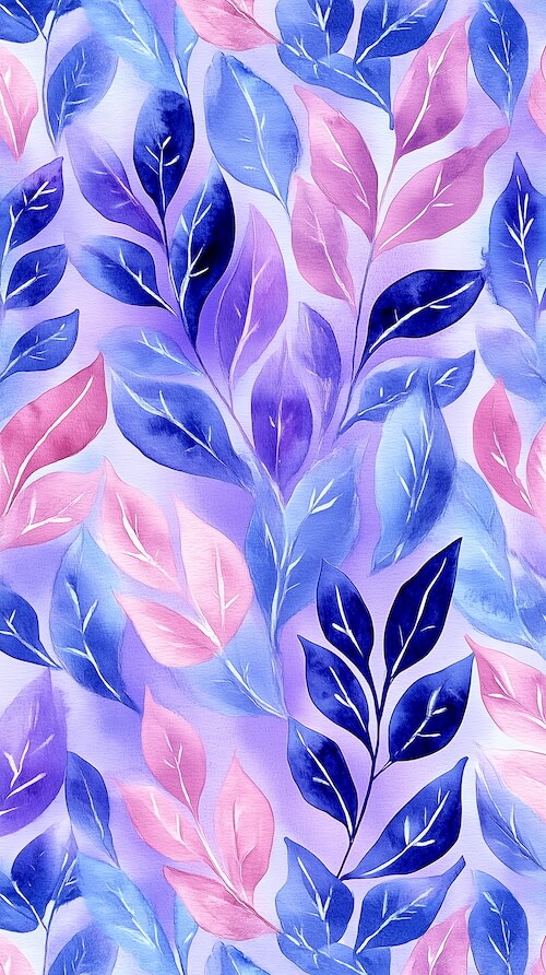 seamless-leaf-pattern-with-watercolor-leaves-in-pink-and-blue