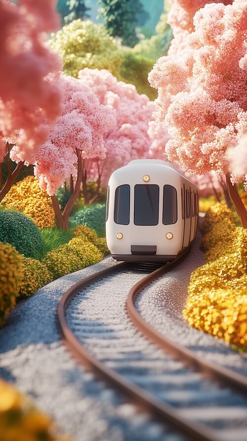 cartoon-style-of-subway-train-on-the-track-in-spring-garden