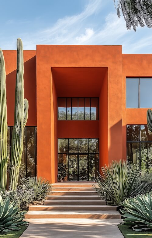 contemporary-orange-house-with-large-windows-and-cacti