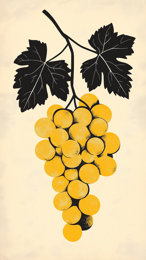 flat-illustration-of-grapes-in-the-style-of-a-woodblock-print