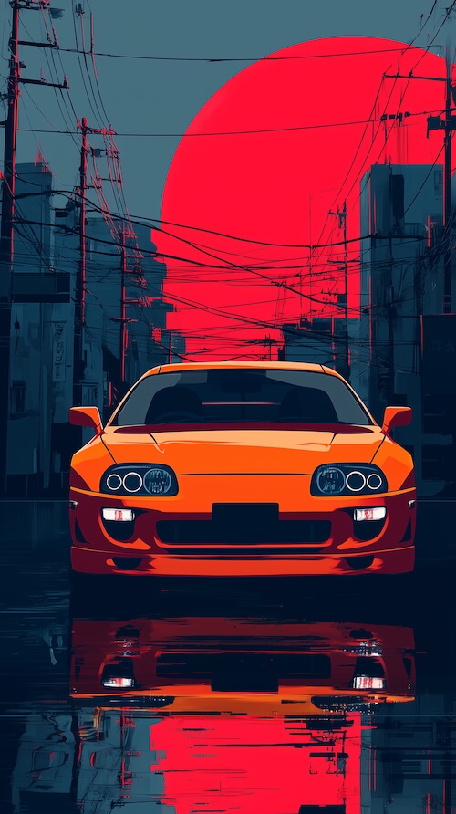 80s-japanese-anime-style-illustration-of-an-orange-toyota-supra
