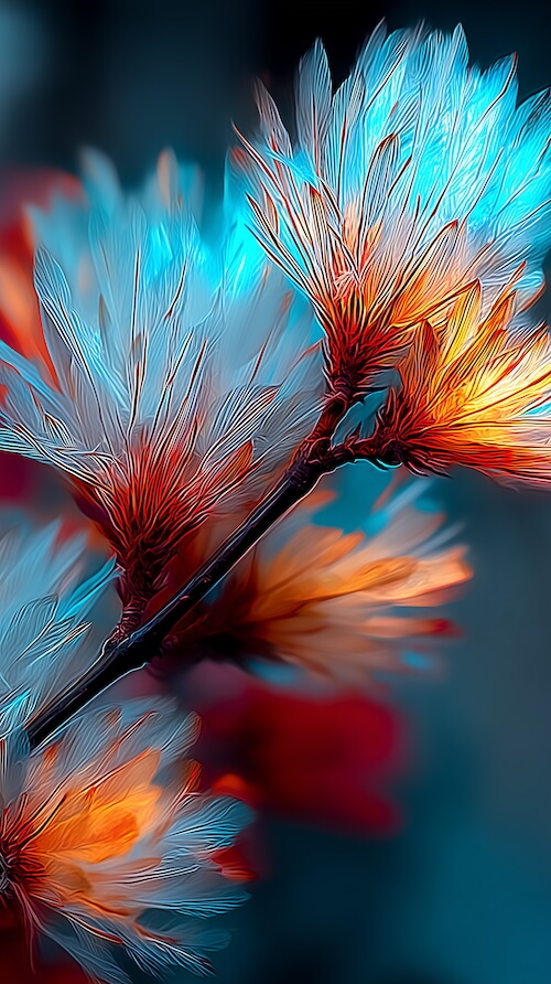 colorful-glowing-feathered-flower-buds-on-an-aspen-branch