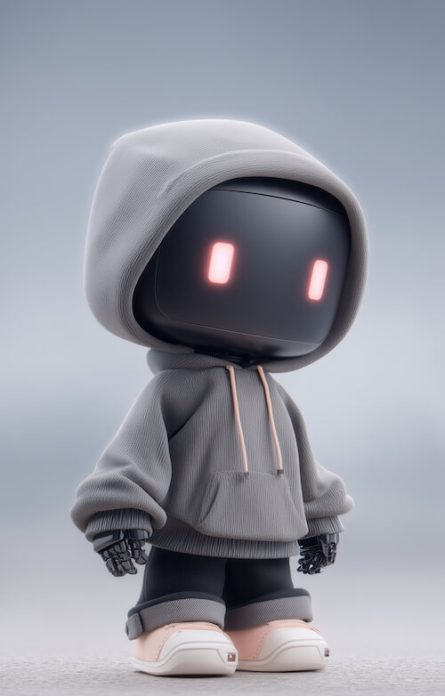 cute-robot-wearing-a-hoodie-and-shorts-with-red-eyes