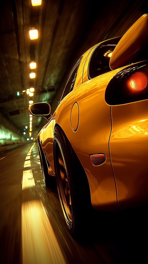 yellow-mazda-rz-30-registered-vehicle-driving-fast-through-a-tunnel
