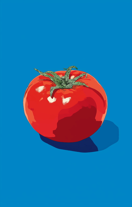 illustration-of-a-tomato-on-a-blue-background-using-simple-shapes