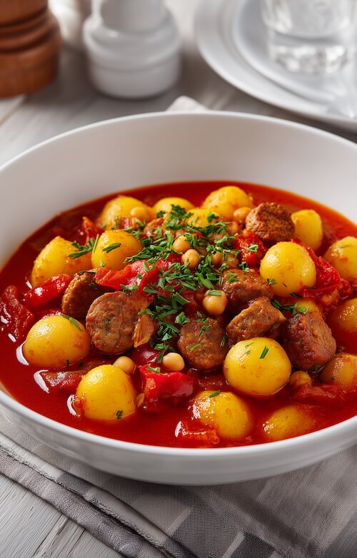 sausage-and-potato-stew-with-chickpeas-in-tomato-sauce