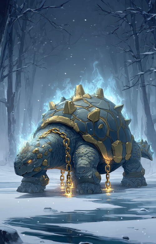 a-huge-armored-reptile-with-its-armor-shining-with-golden-light