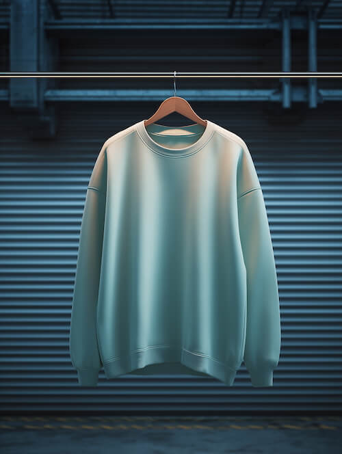 a-light-blue-sweatshirt-hangs-on-a-hanger