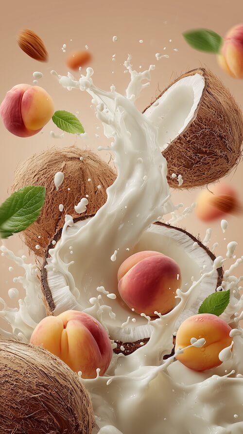 milk-splashes-with-coconut-and-peaches-flying-in-the-air