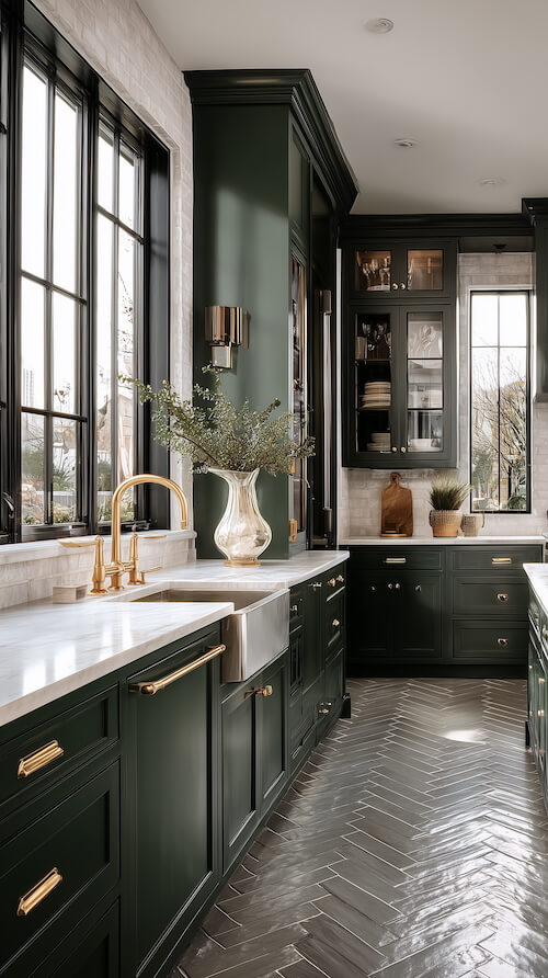 classic-kitchen-design-with-dark-green-cabinets